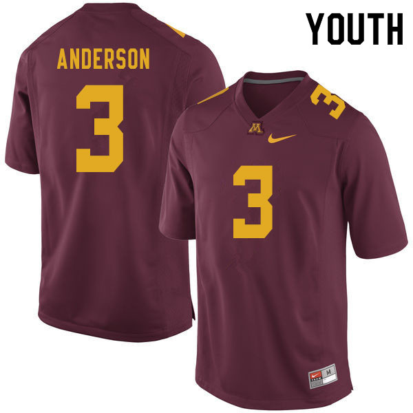 Youth #3 MJ Anderson Minnesota Golden Gophers College Football Jerseys Sale-Maroon